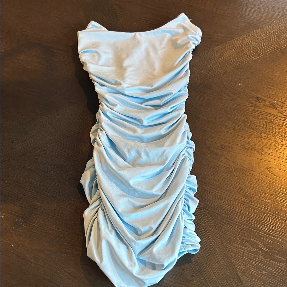 Lucy in the Sky Corset Bodycon Light Blue Strapless Dress